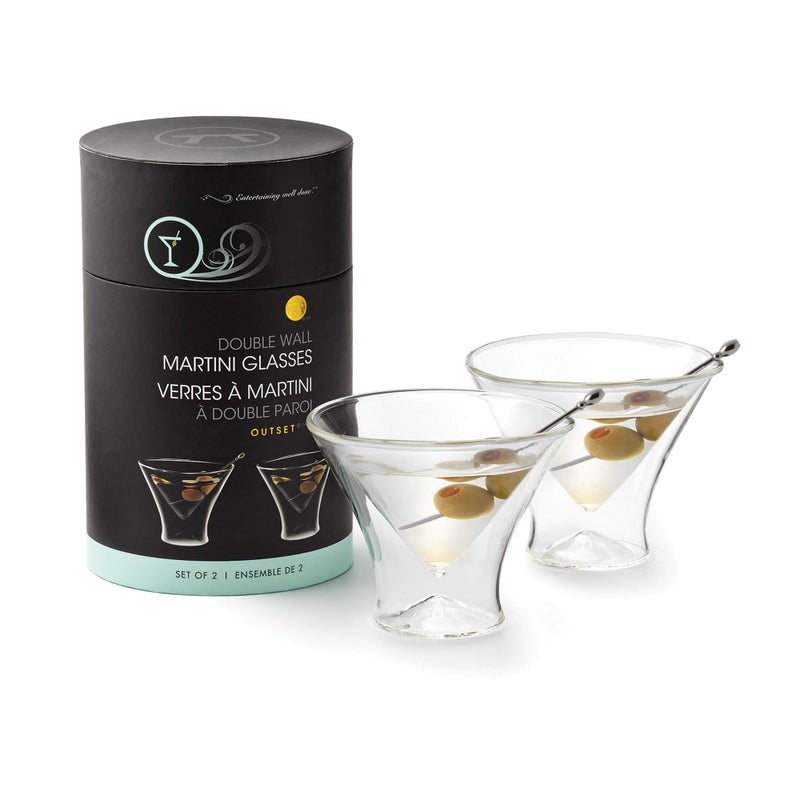 Outset Double Wall Glasses, Martini Glasses, Set of 2, Borosilicate Glassware - Image 1